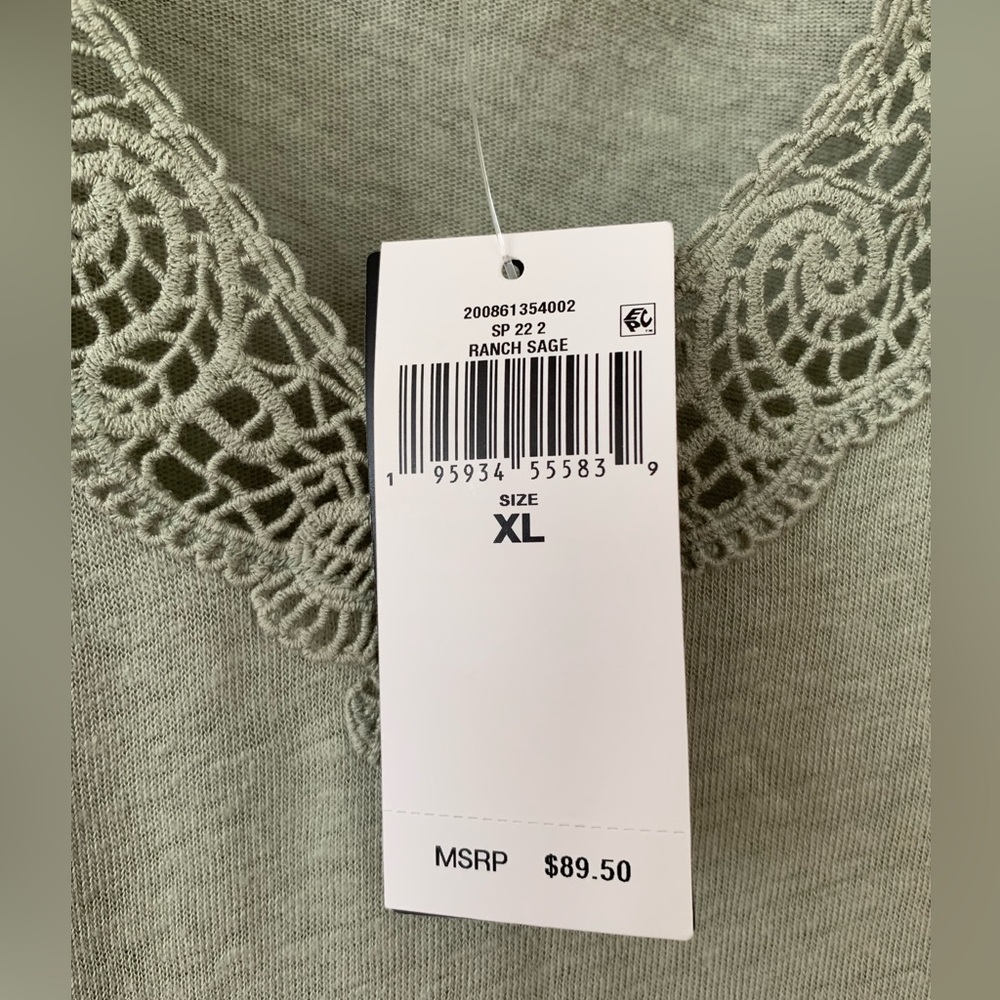 FINAL PRICE NWT Ralph Lauren Mint Linen Top: Cotton Lace VNeck Flutter Sleeve XL - Picture 3 of 8